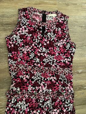 Michael Kors Black Sleeveless Floral Tiered Tunic with Pink & White Blossoms